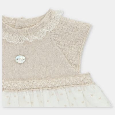 VESTIDO PUNTO Y TELA PLUMETI NIÑA VOLTERRA – RECIÉN NACIDOS