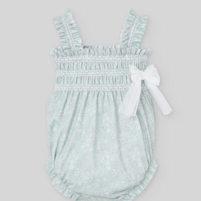 Bañador niña flores nido de abeja y lazo «Baño V26 – BEBÉ NIÑA