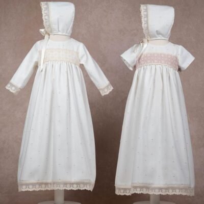 Batón Jacquard topos con capota manga larga – BAUTIZO