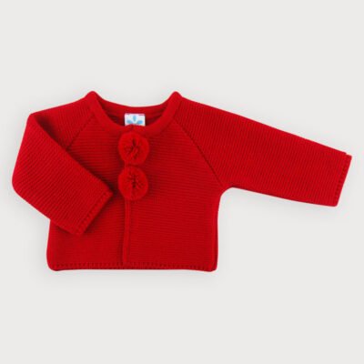 CHAQUETA PUNTO BOBO POMPONES – RECIEN NACIDOS